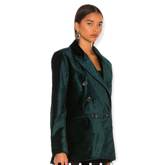 Free People Ashby Double Breasted Velvet Blazer Green Size Medium - Picture 2 of 10